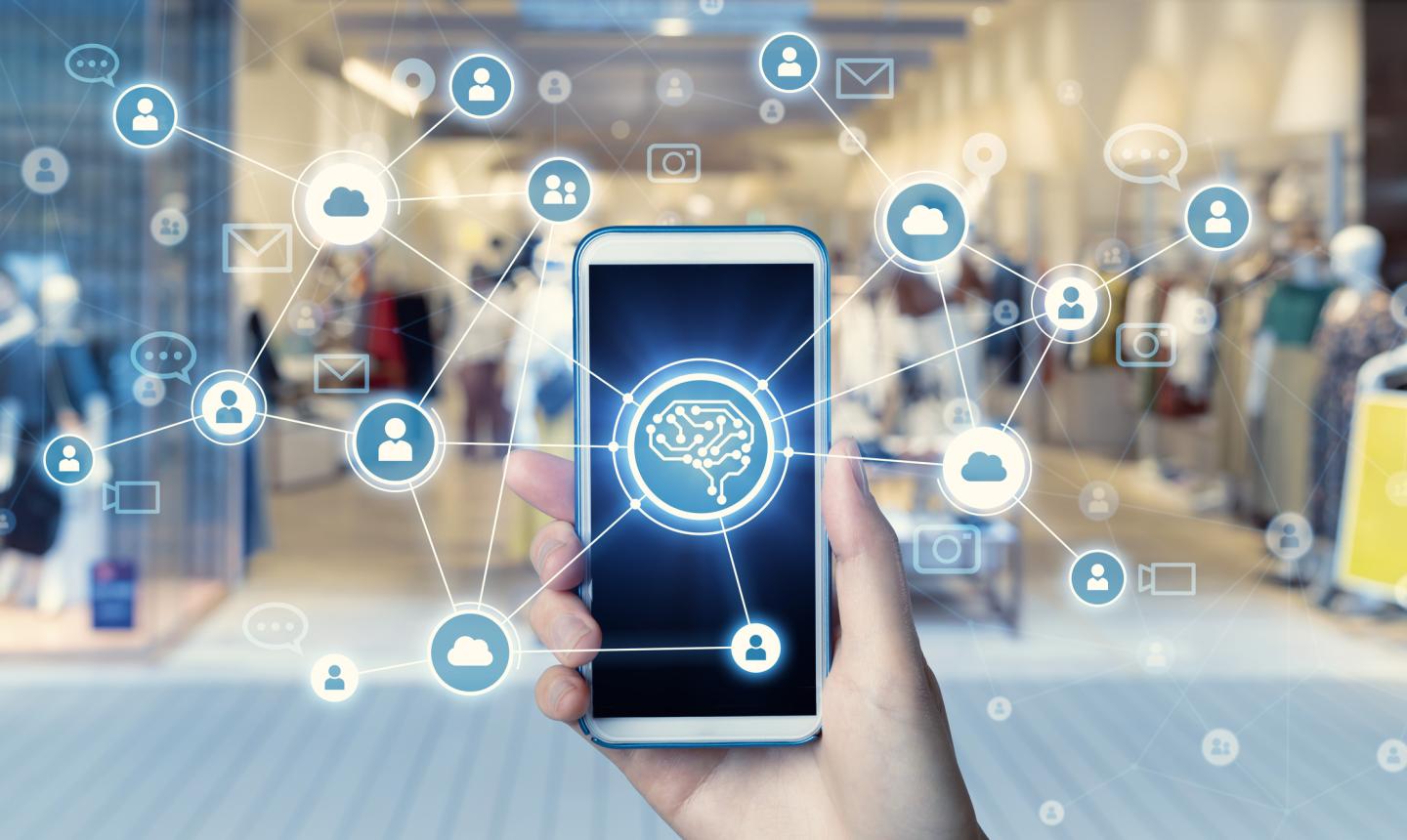 A mobile phone showing a brain and a selection of A.I. apps