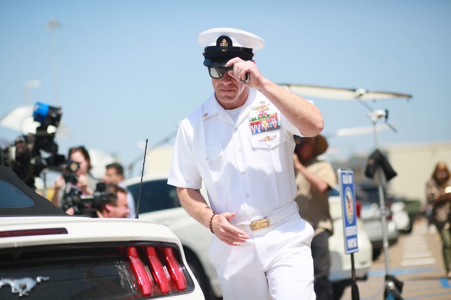 Navy Special Operations Chief Edward Gallagher walks out of military court during lunch recess on July 2, 2019 in San Diego, California.