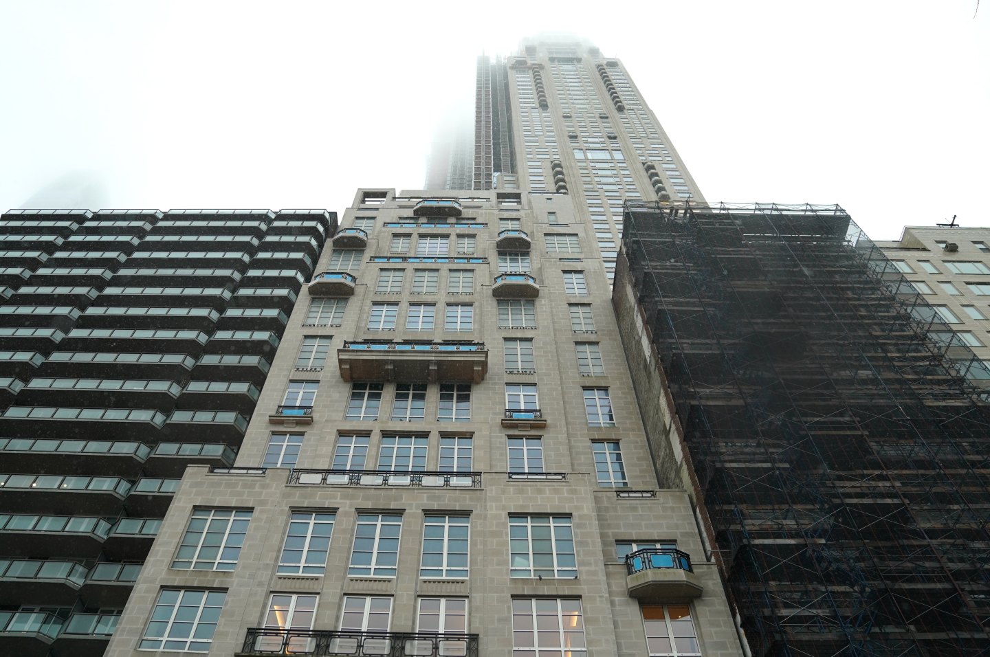 A view of the skyscraper at 220 Central Park South from the ground.