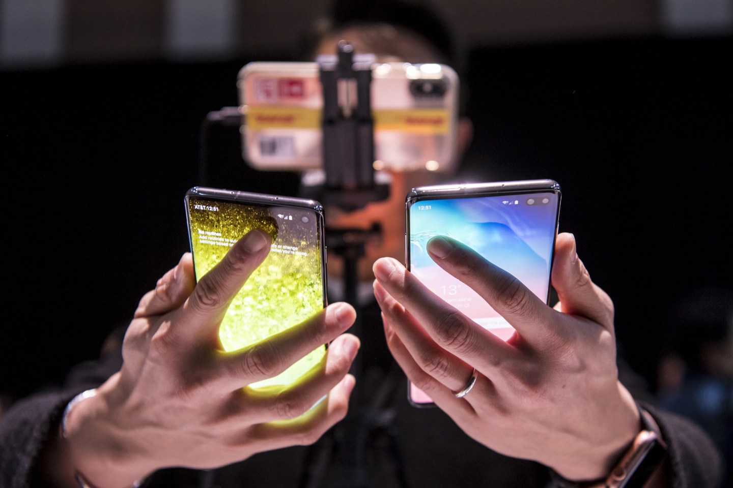 Bloomberg Best of the Year 2019: An attendee holds the Samsung Electronics Co. Galaxy S10, left, and the Galaxy S10+ during the Samsung Unpacked launch event in San Francisco, California, U.S. on Wednesday, Feb. 20, 2019. Photographer: David Paul Morris/Bloomberg via Getty Images