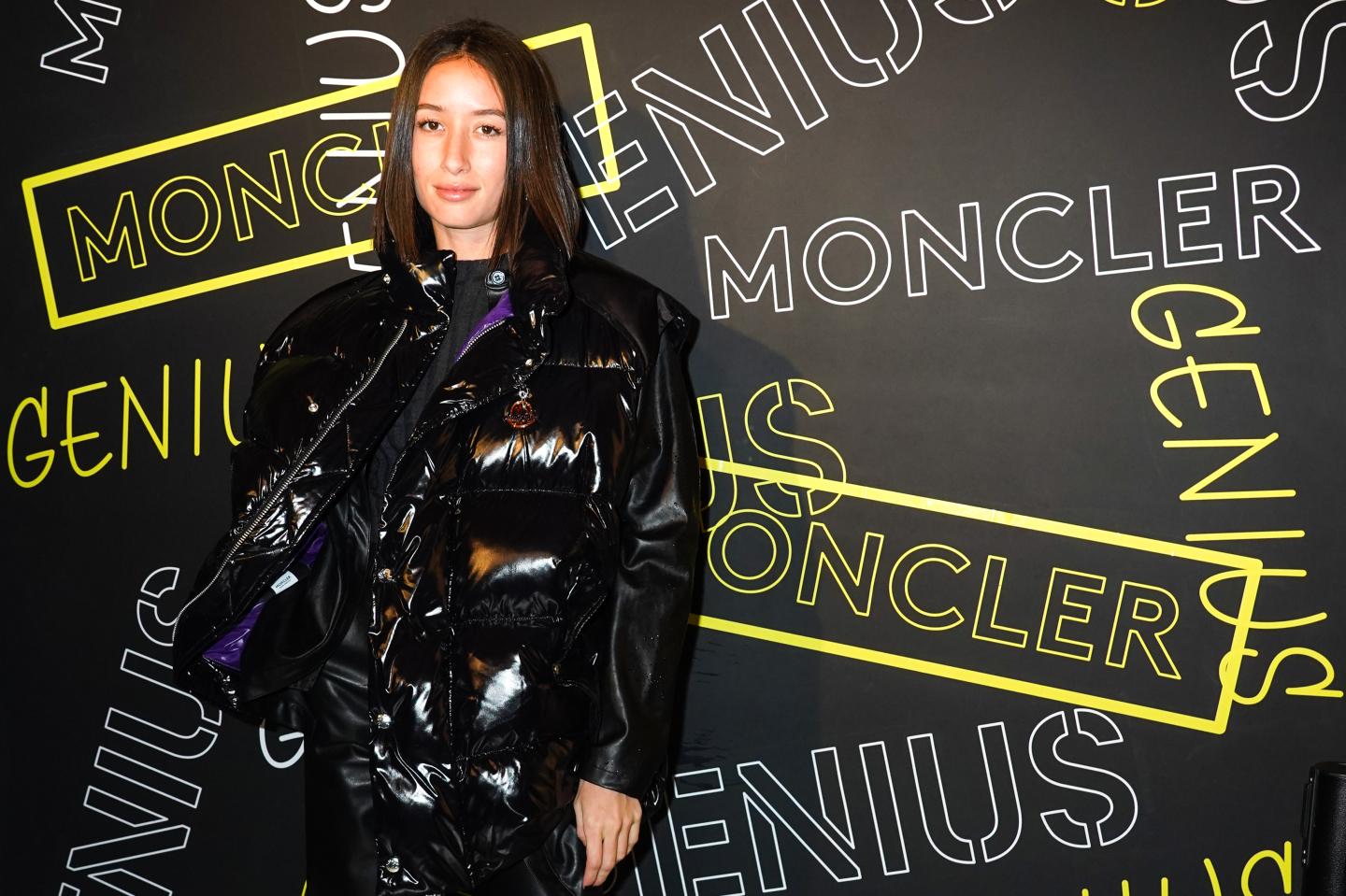 PARIS, FRANCE - NOVEMBER 07: Alexandra Guerain wears a black oversized puffer jacket, during Moncler House Of Genius : Paris Opening Event at Galeries Lafayette Champs-Elysees on November 07, 2019 in Paris, France. (Photo by Edward Berthelot/Getty Images)