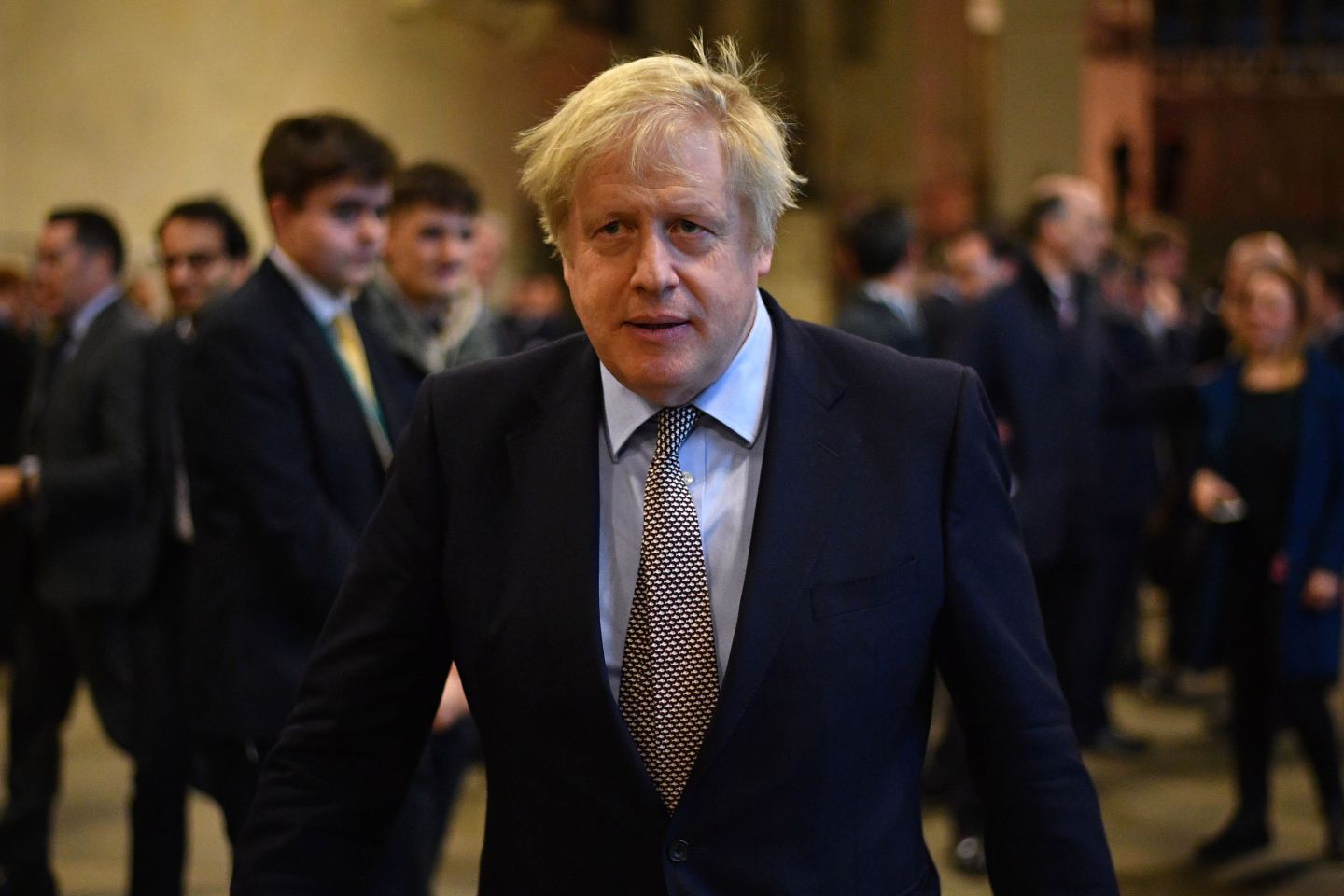 Britain's Prime Minister Boris Johnson greets newly-elected Conservative MPs in the Palace of Westminster, central London on December 16, 2019.