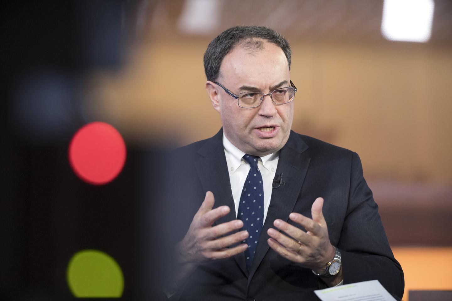 FILE: Andrew Bailey, chief executive officer of Financial Conduct Authority (FCA), gestures while speaking during a Bloomberg Television interview in London, U.K., on Friday, Dec. 1, 2017. Bailey will be the next head of the Bank of England after the government chose to replace Mark Carney with the U.K.s top financial regulator, just as Britain faces the next phase of its departure from the European Union. Photographer: Jason Alden/Bloomberg via Getty Images