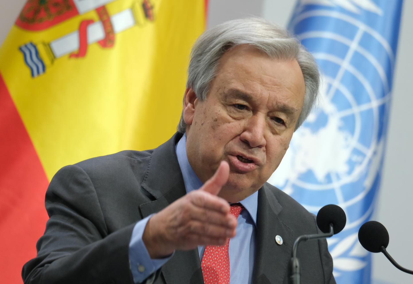 MADRID, SPAIN - DECEMBER 02: United Nations Secretary-General Antonio Guterres speaks to the media at the opening day of the UNFCCC COP25 climate conference on December 2, 2019 in Madrid, Spain. The conference brings together world leaders, climate activists, NGOs, indigenous people and others together for two weeks in an effort to focus global policy makers on concrete steps for heading off a further rise in global temperatures. (Photo by Sean Gallup/Getty Images)