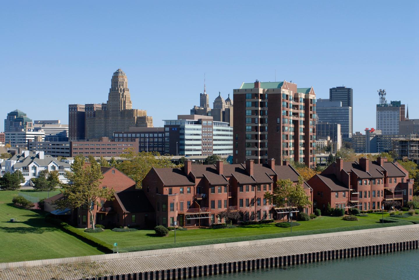 The waterfront and city of Buffalo, New York as seen from the inner harbor. (Photo by: Universal Images Group via Getty Images)