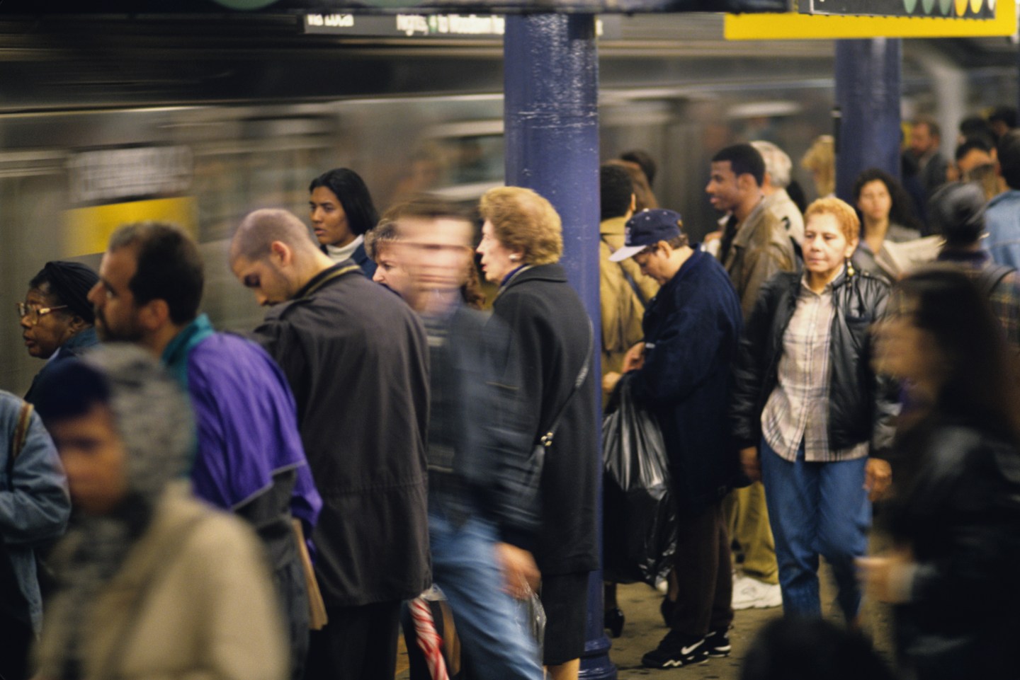 Commuters on New York City Subway Platform