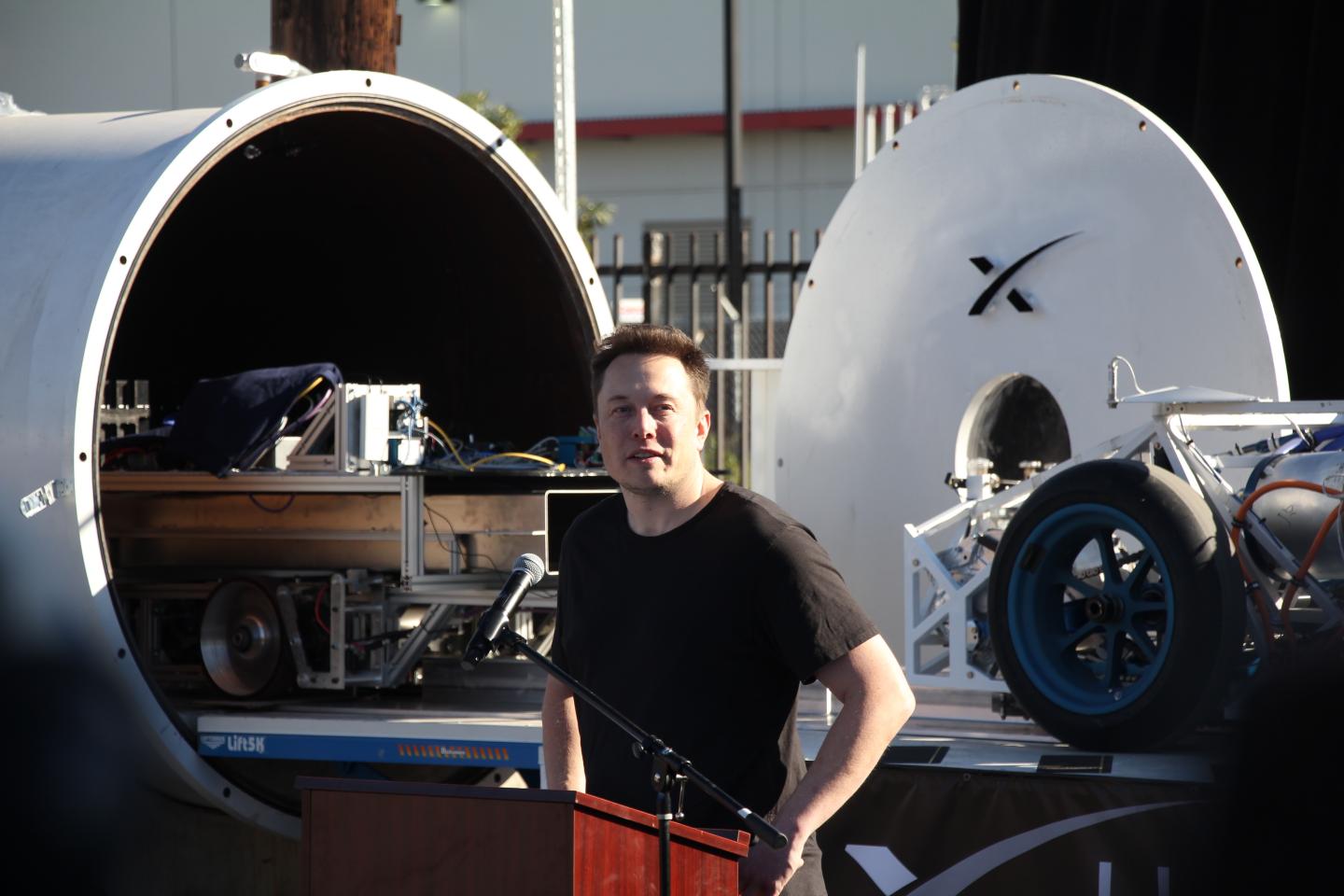 Tesla CEO Elon Musk speaks at the Hyperloop pod competition on January 29, 2017.
