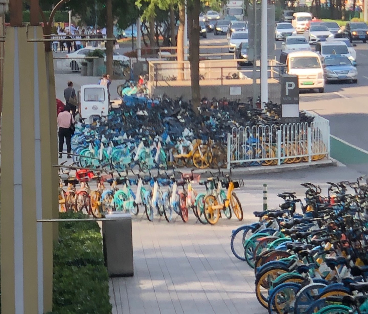 bikes piled on a corner in Ghuangzhou