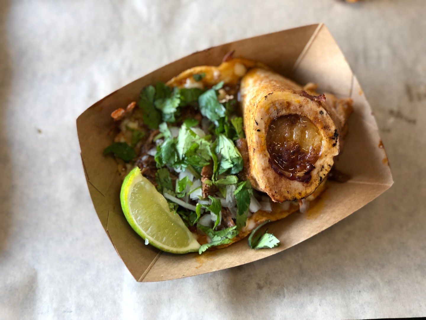 Birria with bone marrow from Tuétano Taqueria