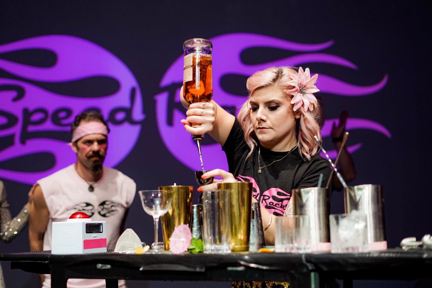 Speed Rack has  bartenders create four craft cocktails as fast as they can.