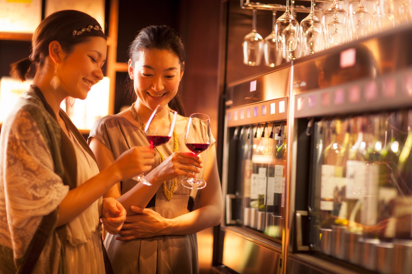 Enomatic machines at the wine shop allow guests to sample numerous wines from Japan.