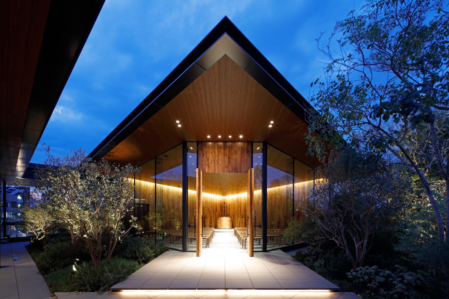 The hotel hosts a rooftop chapel. 