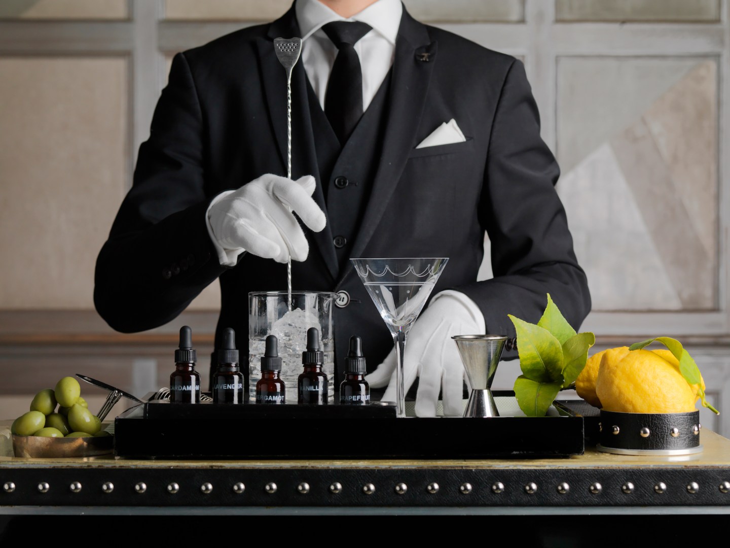 The Connaught Bar, located in the Connaught Hotel in London's Mayfair district, is widely known for its sharply-suited barkeeps who tend both bar and roaming martini cart, serving customers with delicate, white-gloved care. 