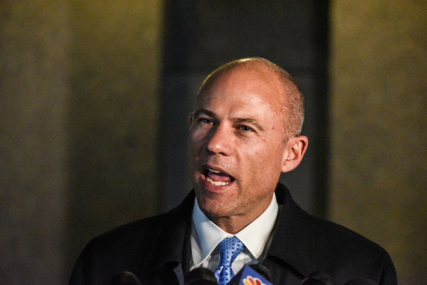 NEW YORK, NY - MARCH 25: Michael Avenatti, the former lawyer for adult film actress Stormy Daniels' and a fierce critic of President Donald Trump, speaks to the media after being arrested for allegedly trying to extort Nike for $15-$25 million on March 25, 2019 in New York City. The counts against Avenatti are to include conspiracy to transmit interstate communications with intent to extort, conspiracy to commit extortion and more. Avenatti is expected to answer to the charges later Monday.(Photo by Stephanie Keith/Getty Images)