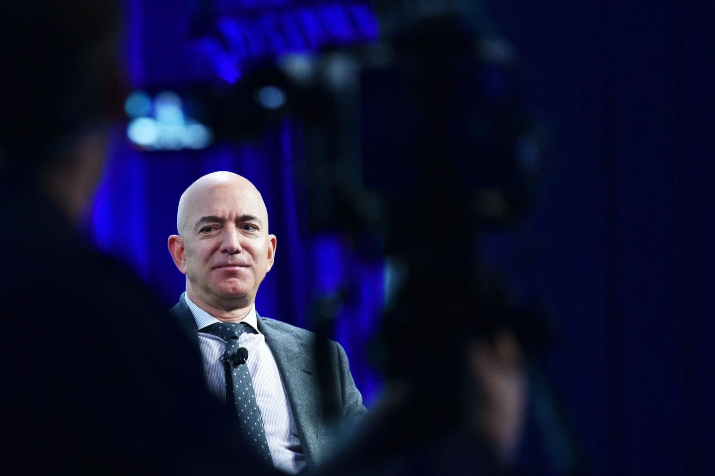 Blue Origin founder Jeff Bezos speaks after receiving the 2019 International Astronautical Federation (IAF) Excellence in Industry Award during the the 70th International Astronautical Congress at the Walter E. Washington Convention Center in Washington, DC on October 22, 2019.