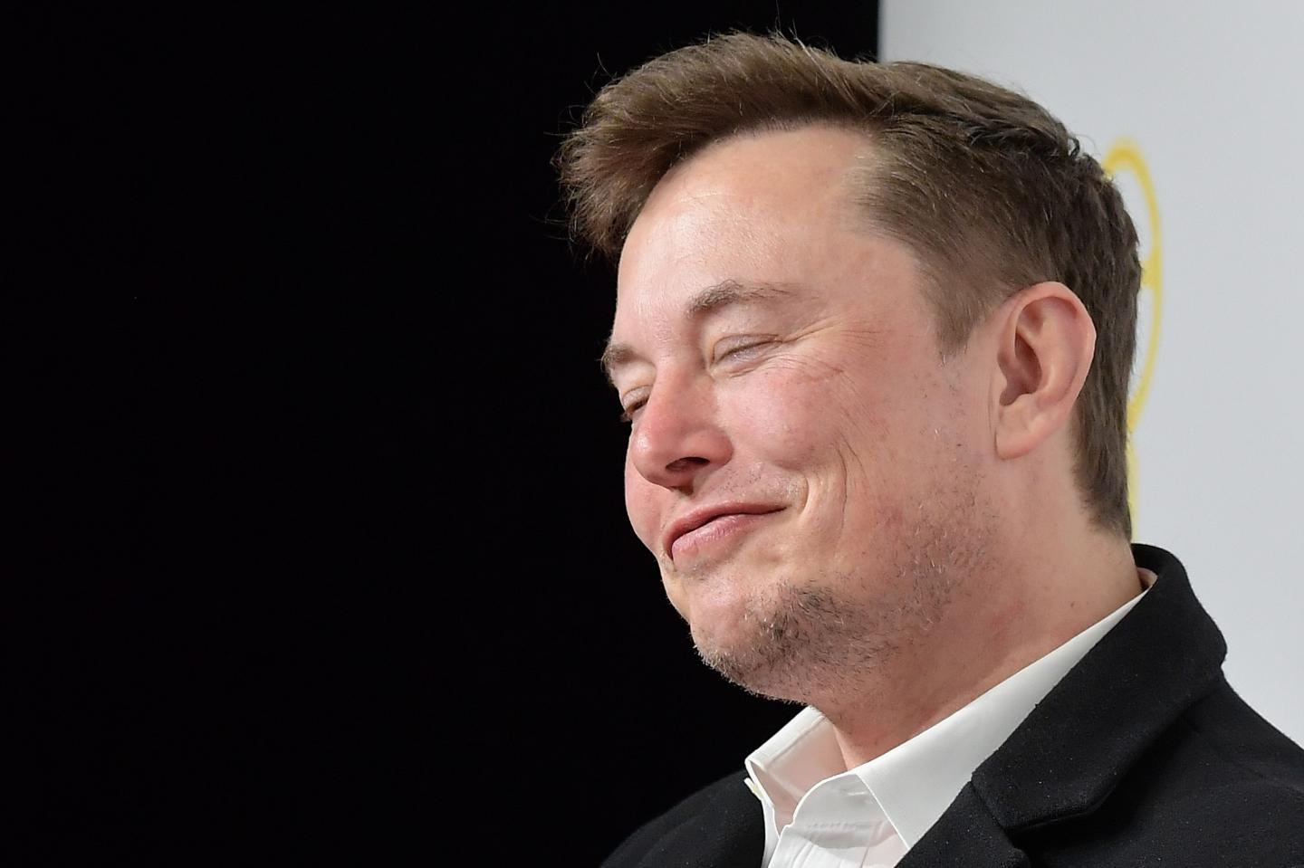 Pleased Elon Musk poses at a German auto show.