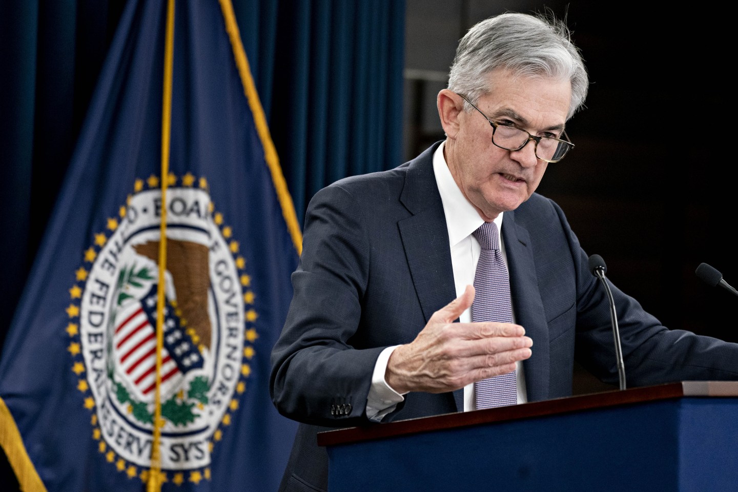 Jerome Powell, chairman of the U.S. Federal Reserve, speaks during a news conference following a Federal Open Market Committee (FOMC) meeting in Washington, D.C., U.S., on Wednesday, Dec. 11, 2019.