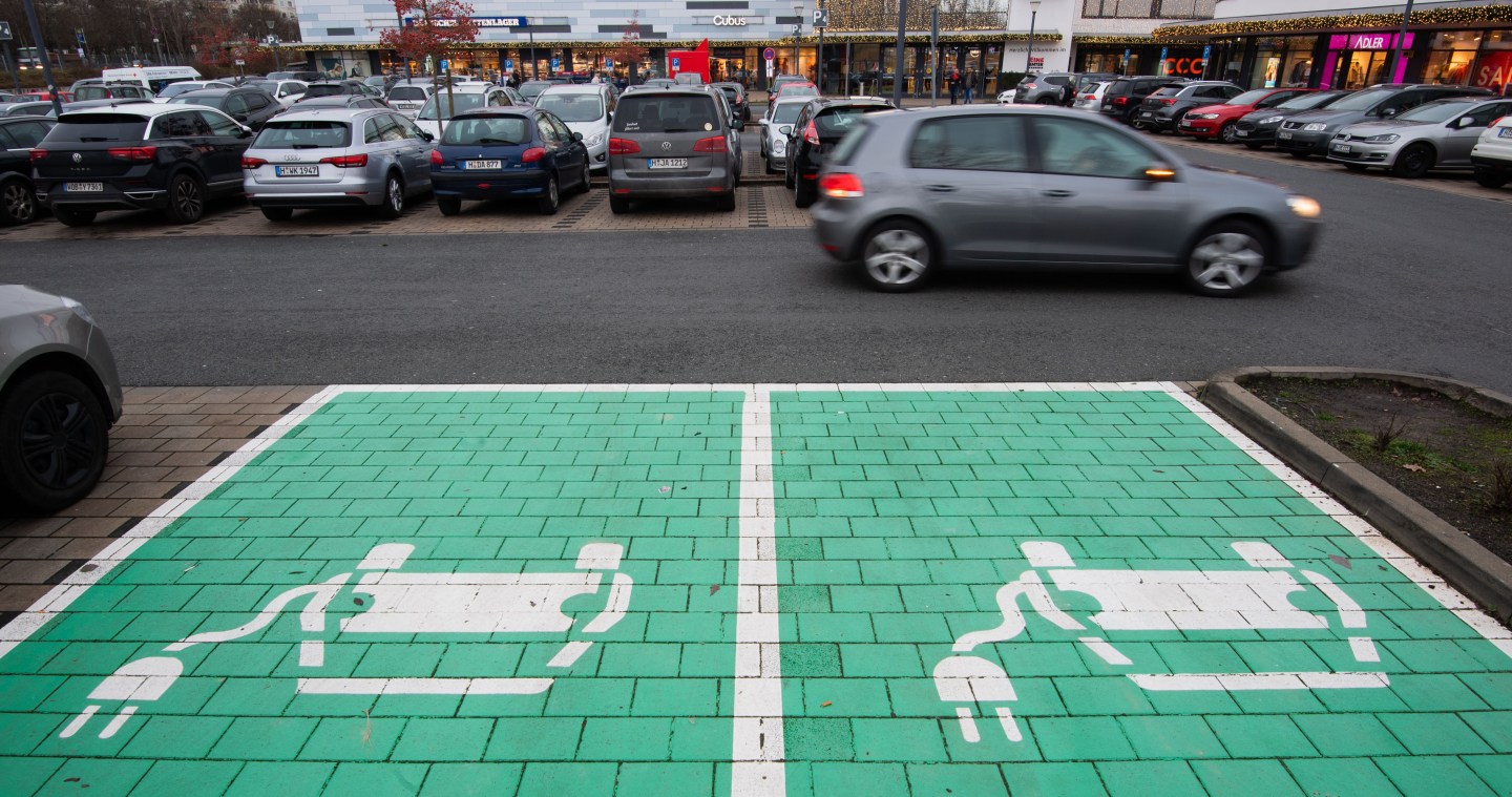 Parking spaces for electric vehicles in the Hannover region of Germany in January 2020. Julian Stratenschulte/picture alliance/Getty Images