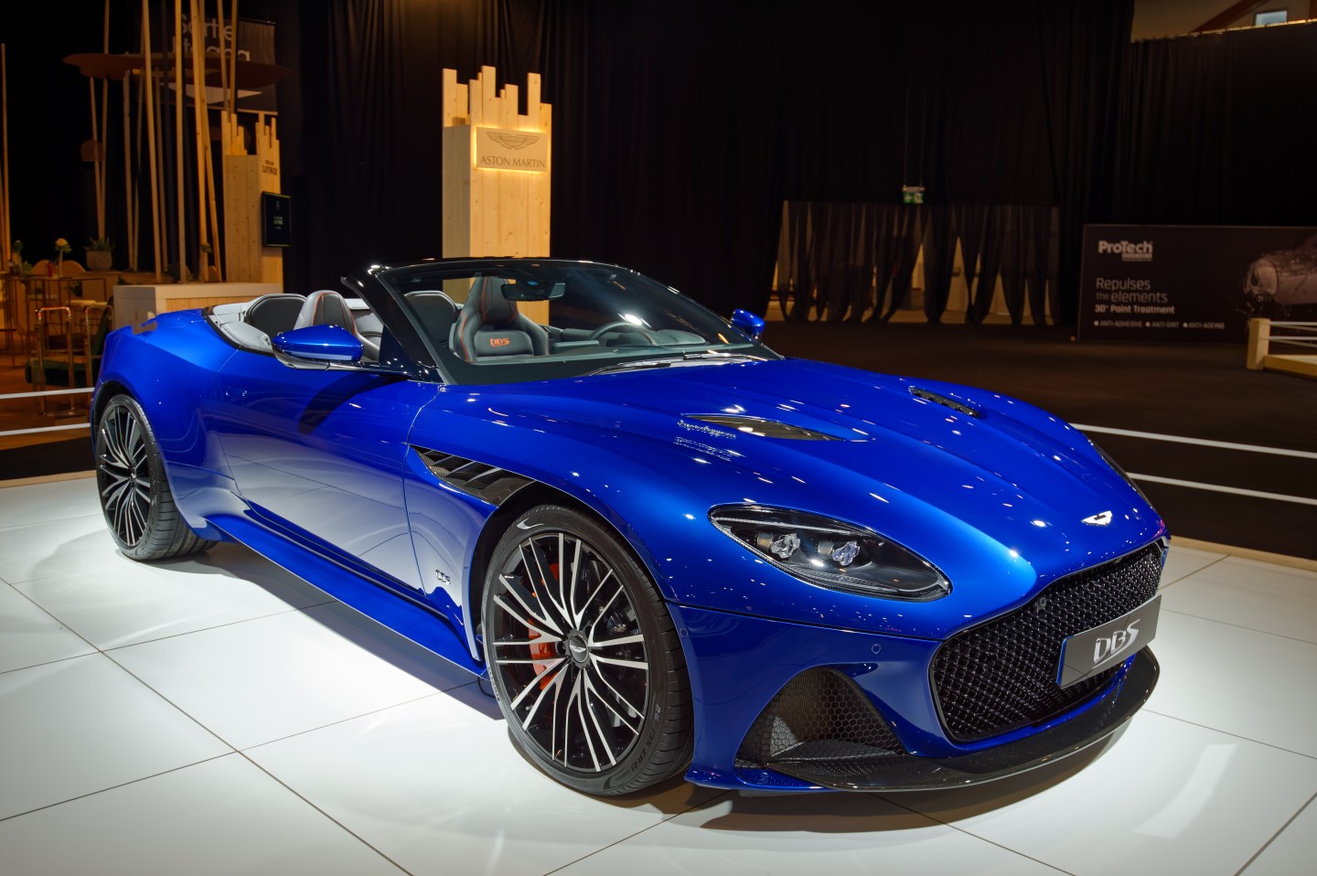 At Brussels Dream Cars Show 2020 the brand Aston Martin exhibits its model Aston Martin DBS on January 09, 2020, in Brussels, Belgium. (Photo by Daniel Pier/NurPhoto via Getty Images)