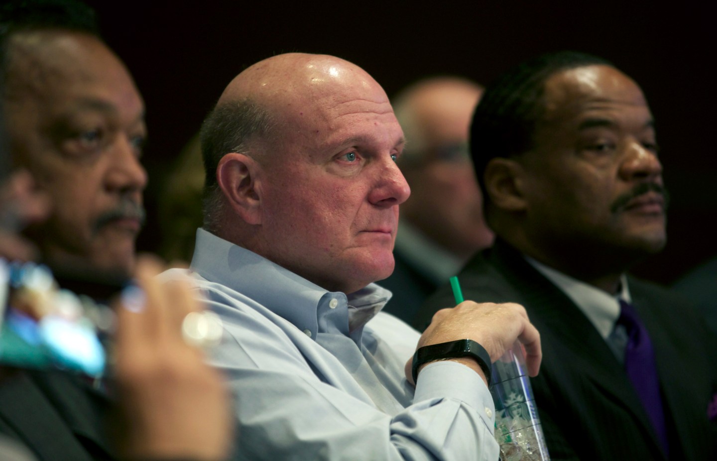 BELLEVUE, WA - DECEMBER 3: Former Microsoft CEO Steve Ballmer listens to a speaker during the Microsoft Shareholders Meeting December 3, 2014 in Bellevue, Washington. The meeting as first without Steve Ballmer as the company's CEO and the first without Bill Gates as the Chairman of the Board. (Photo by Stephen Brashear/Getty Images)