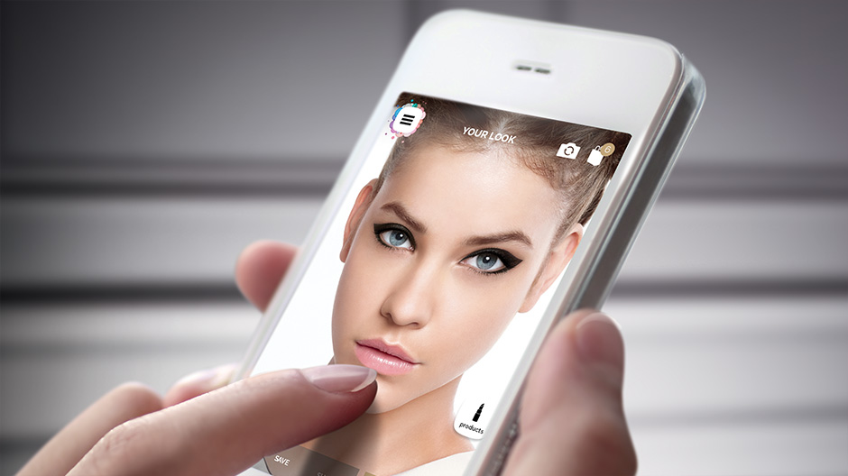 The augmented reality app "Makeup Genius." L'Oreal's future makeup offerings aim  to incorporate real-time trend information. 