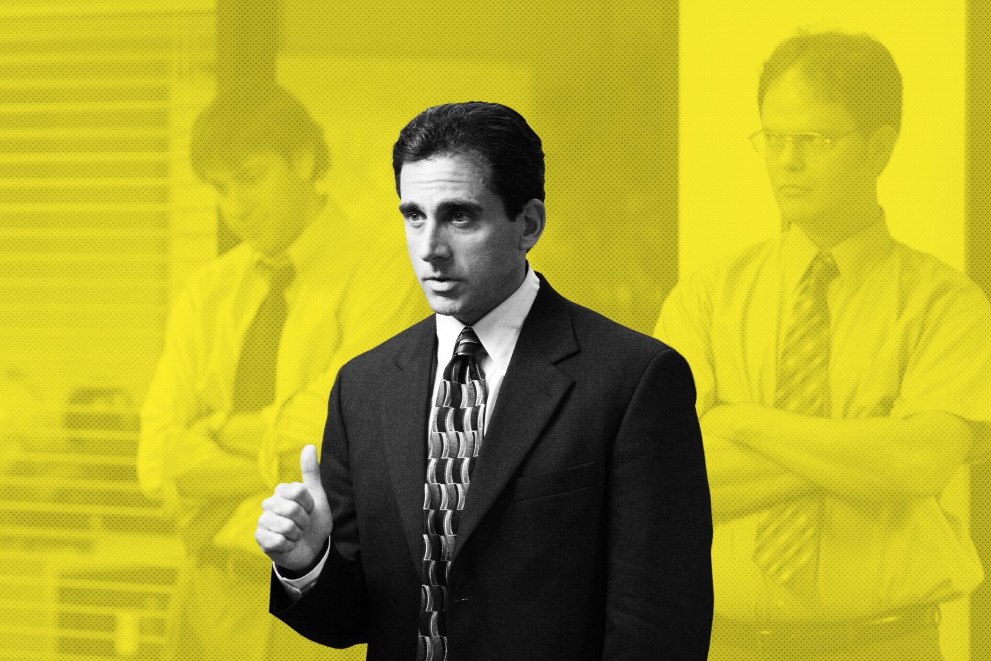 THE OFFICE -- "The Dundies" Episode 1 -- Aired 09/20/2005 -- Pictured: (l-r) John Krasinski as Jim Halpert, Steve Carell as Michael Scott and Rainn Wilson as Dwight Schrute -- Photo by: Justin Lubin/NBCU Photo Bank