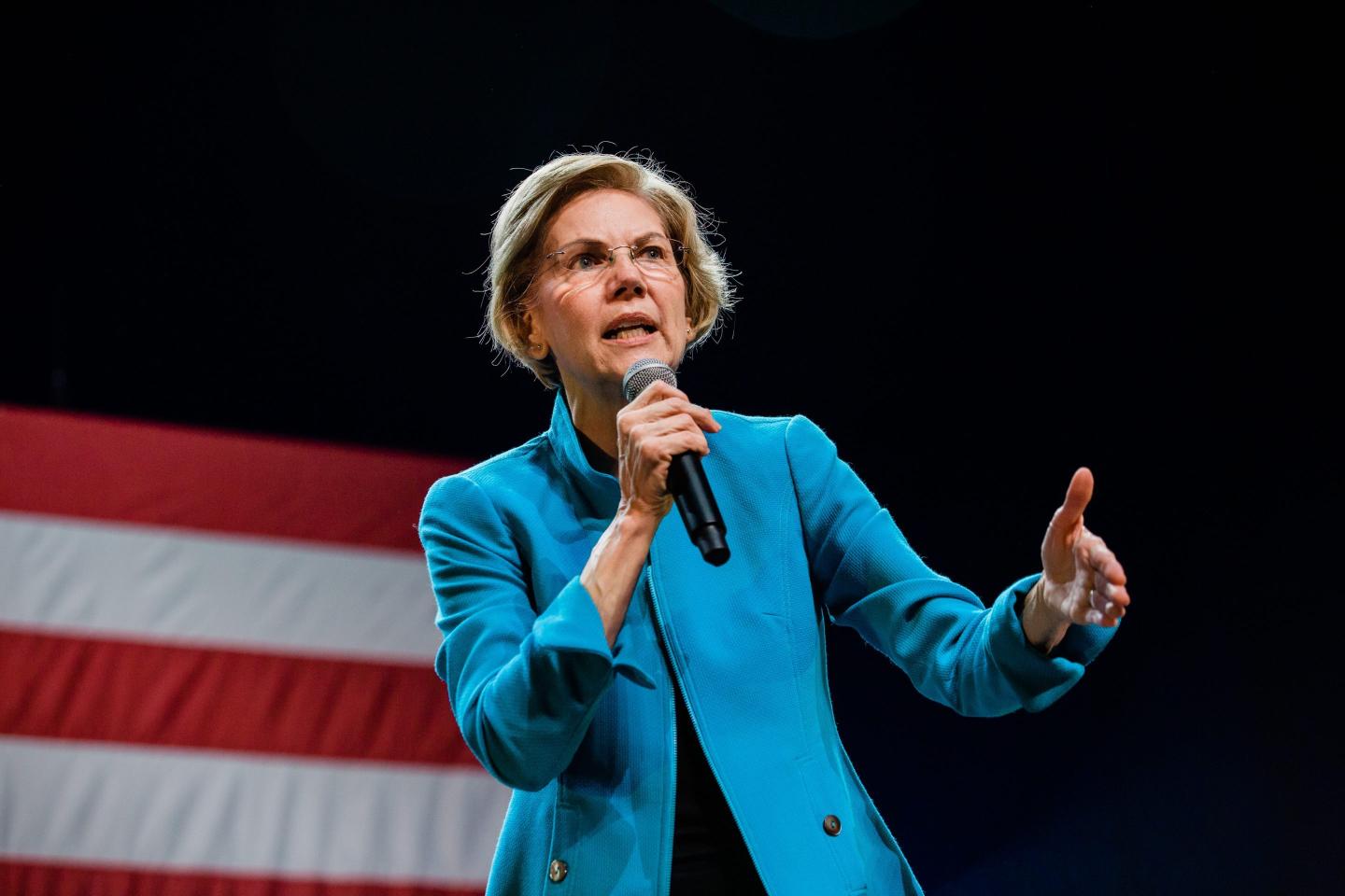 Senator Elizabeth Warren, a Democrat from Massachusetts and 2020 presidential candidate, speaks on stage during a campaign event in the Brooklyn Borough of New York, U.S., on Tuesday, Jan. 7, 2020.