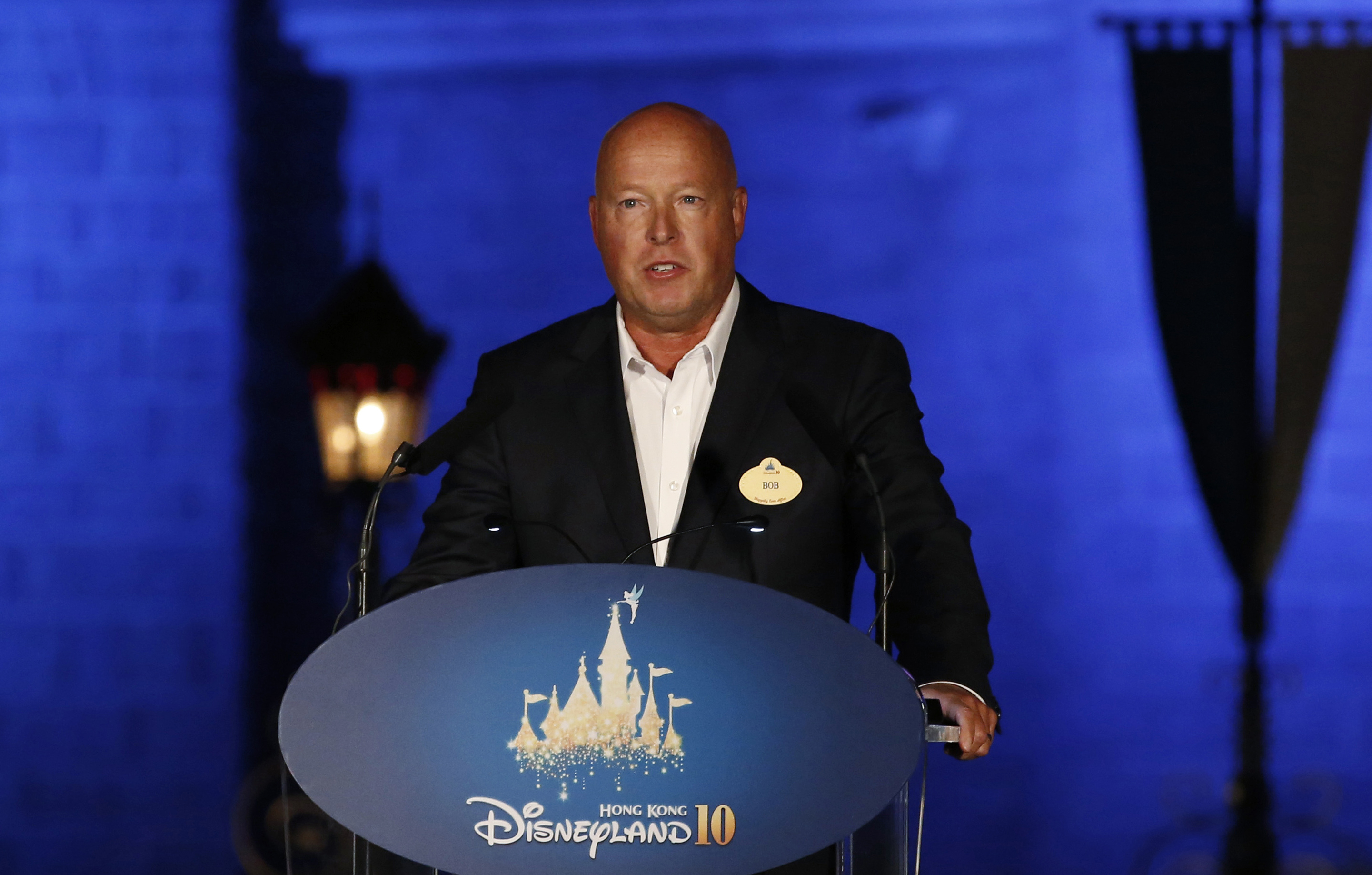 Chairman of Walt Disney Parks and Resorts Bob Chapek speaks during a ceremony at the Hong Kong Disneyland in 2015.