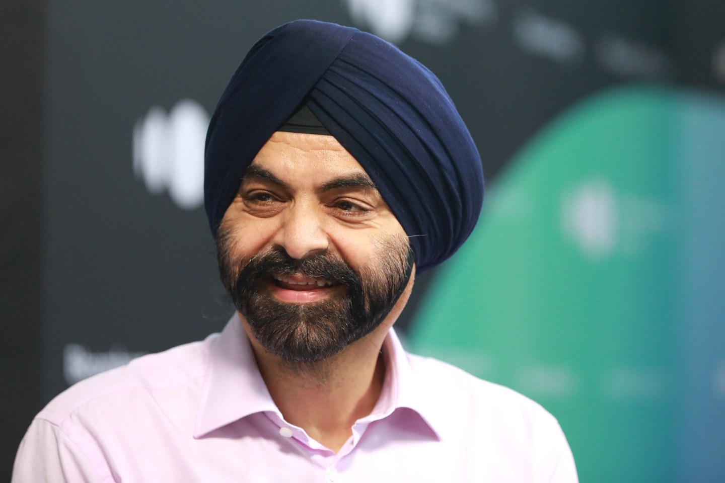 Ajay Banga, president and chief executive officer of MasterCard Inc., reacts during a Bloomberg Television Interview on the sidelines of the Bloomberg New Economy Forum in Singapore, on Tuesday, Nov. 6, 2018.