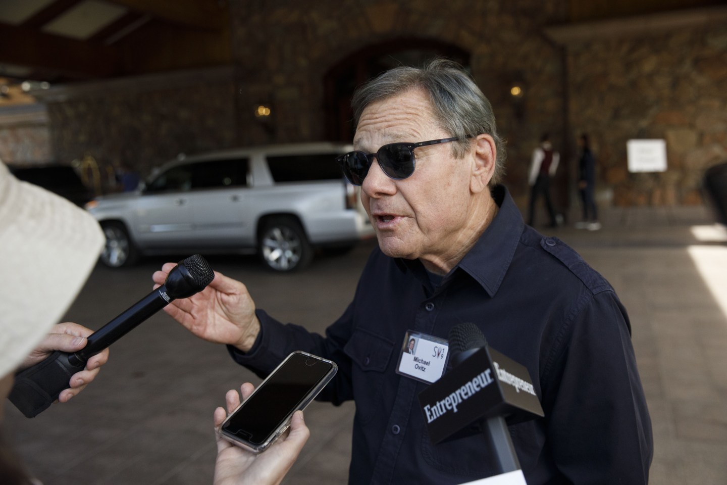 Michael Ovitz, owner of Broad Beach Ventures LLC, speaks to the media ahead of the Allen & Co. Media and Technology Conference in Sun Valley, Idaho, U.S., on Tuesday, July 9, 2019. The 36th annual event gathers many of America's wealthiest and most powerful people in media, technology, and sports. Photographer: Patrick T. Fallon/Bloomberg via Getty Images