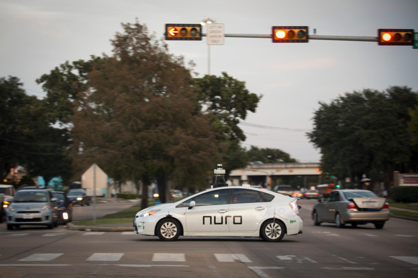 A Nuro delivery vehicle in Houston, Tex. The company plans to deploy self-driving vans in the next few months.