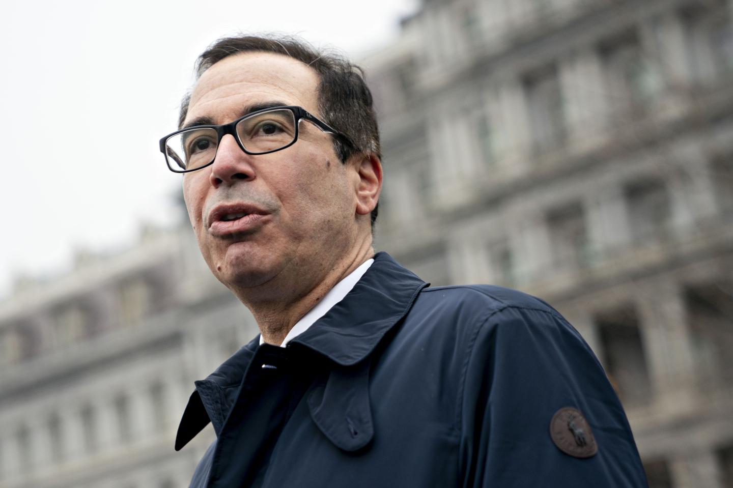 Secretary Mnuchin talks to media