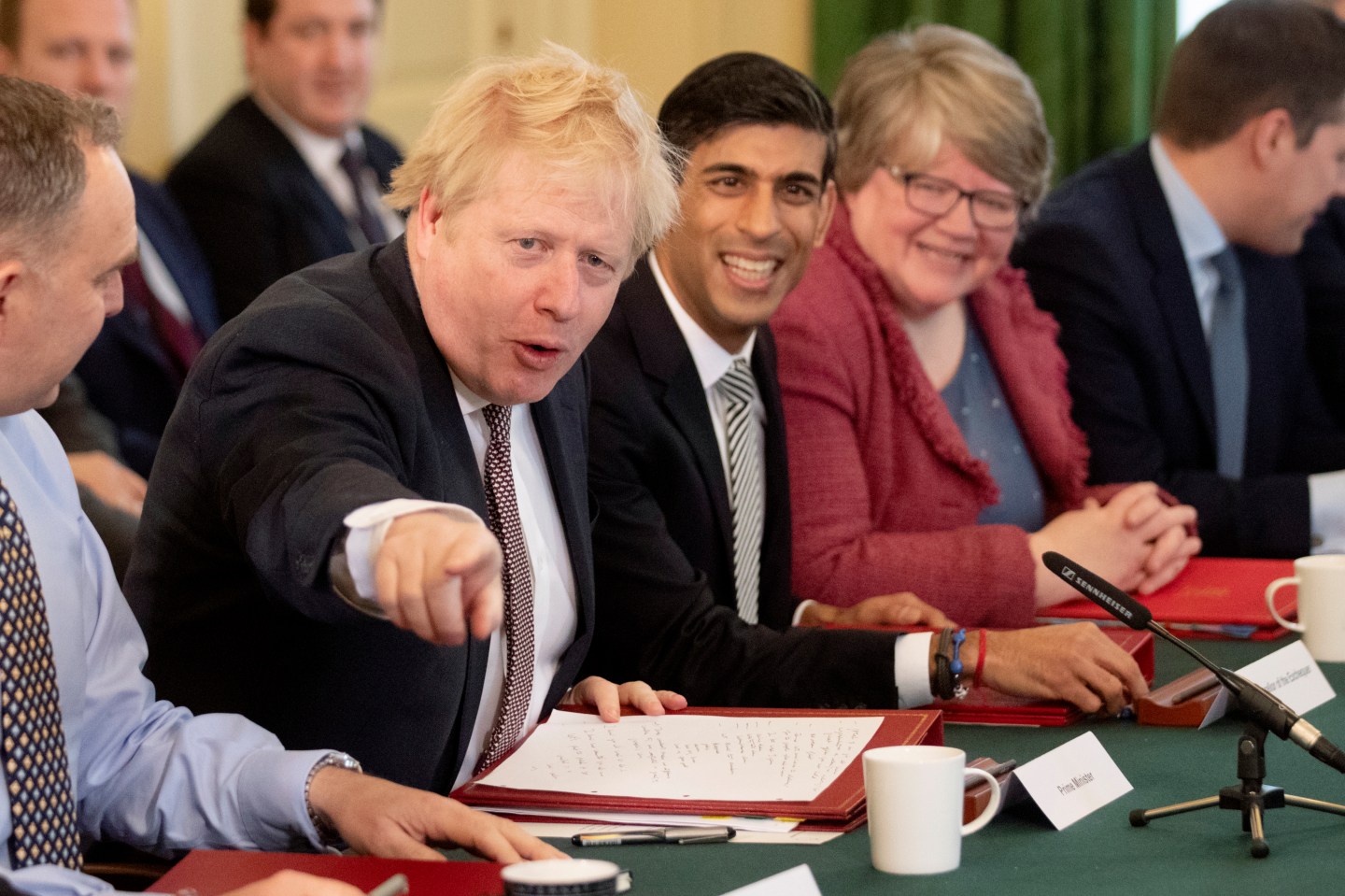 British Prime Minister Boris Johnson speaks during his first Cabinet meeting after a reshuffle the day before, inside 10 Downing Street, on Feb. 14, 2020 in London.