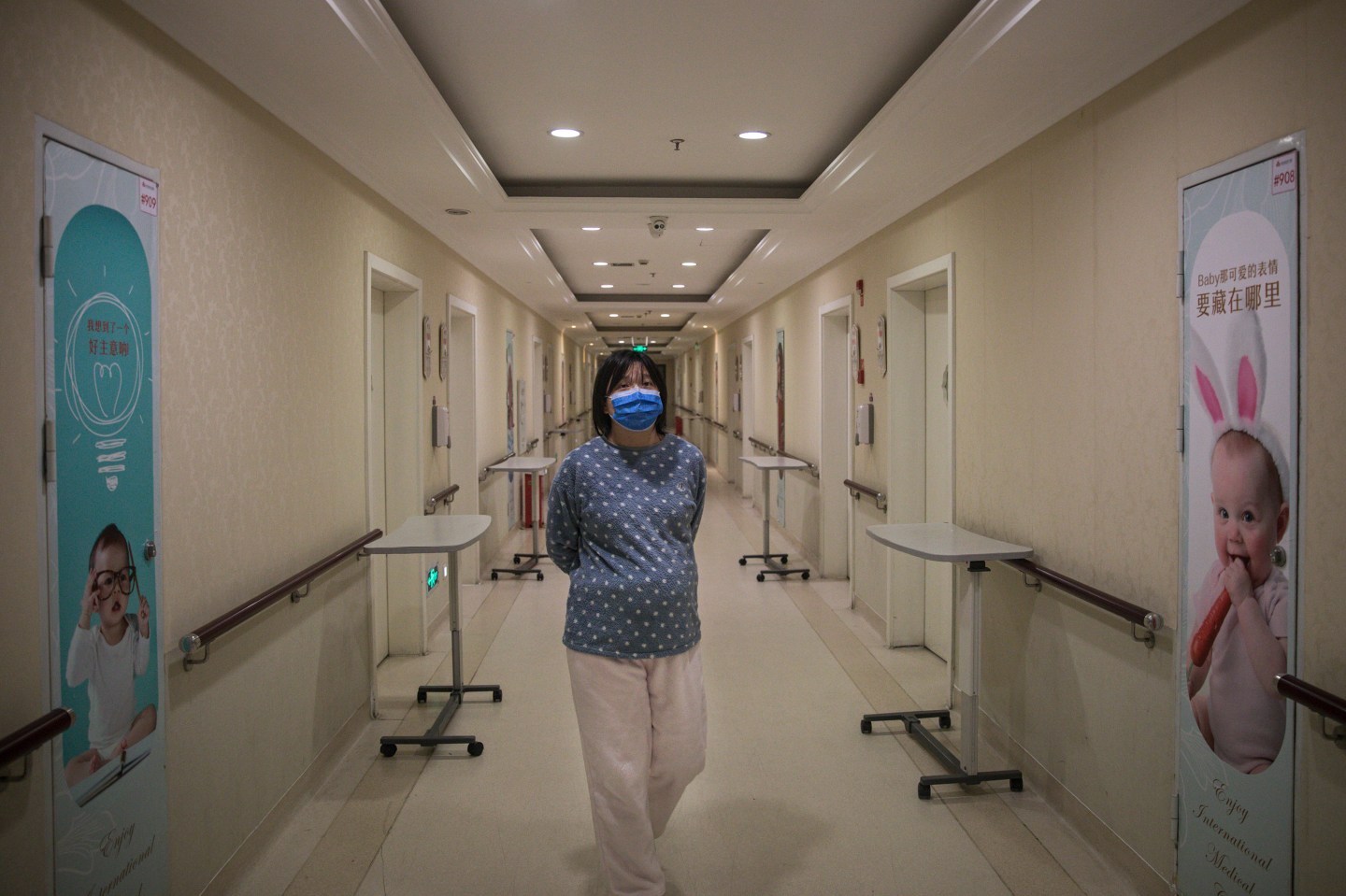 A pregnant woman makes final preparations before giving birth on February 19, 2020 in Wuhan, Hubei, China.