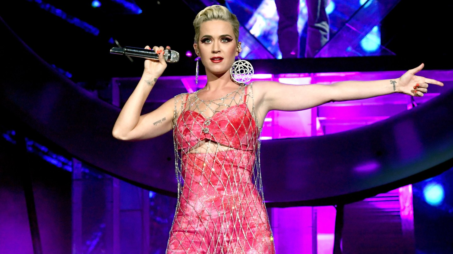 Katy Perry is seen onstage during the 2019 Coachella Valley Music And Arts Festival on April 14, 2019 in Indio, Calif. On Tuesday, a judge overturned a jury's verdict that her song "Dark Horse" copied Christian rap song "Joyful Noise." Kevin Winter—Getty Images for Coachella
