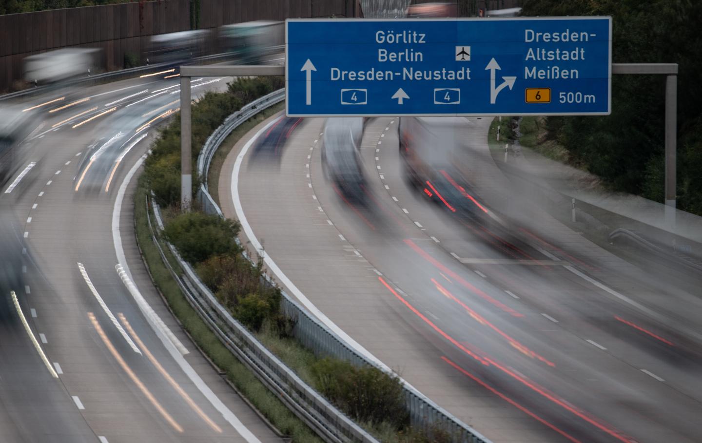 The Autobahn 4 near Dresden, on Sept. 13, 2019. (Shooting with long exposure). Photo: Robert Michael/dpa-Zentralbild/dpa (Photo by Robert Michael/picture alliance via Getty Images)