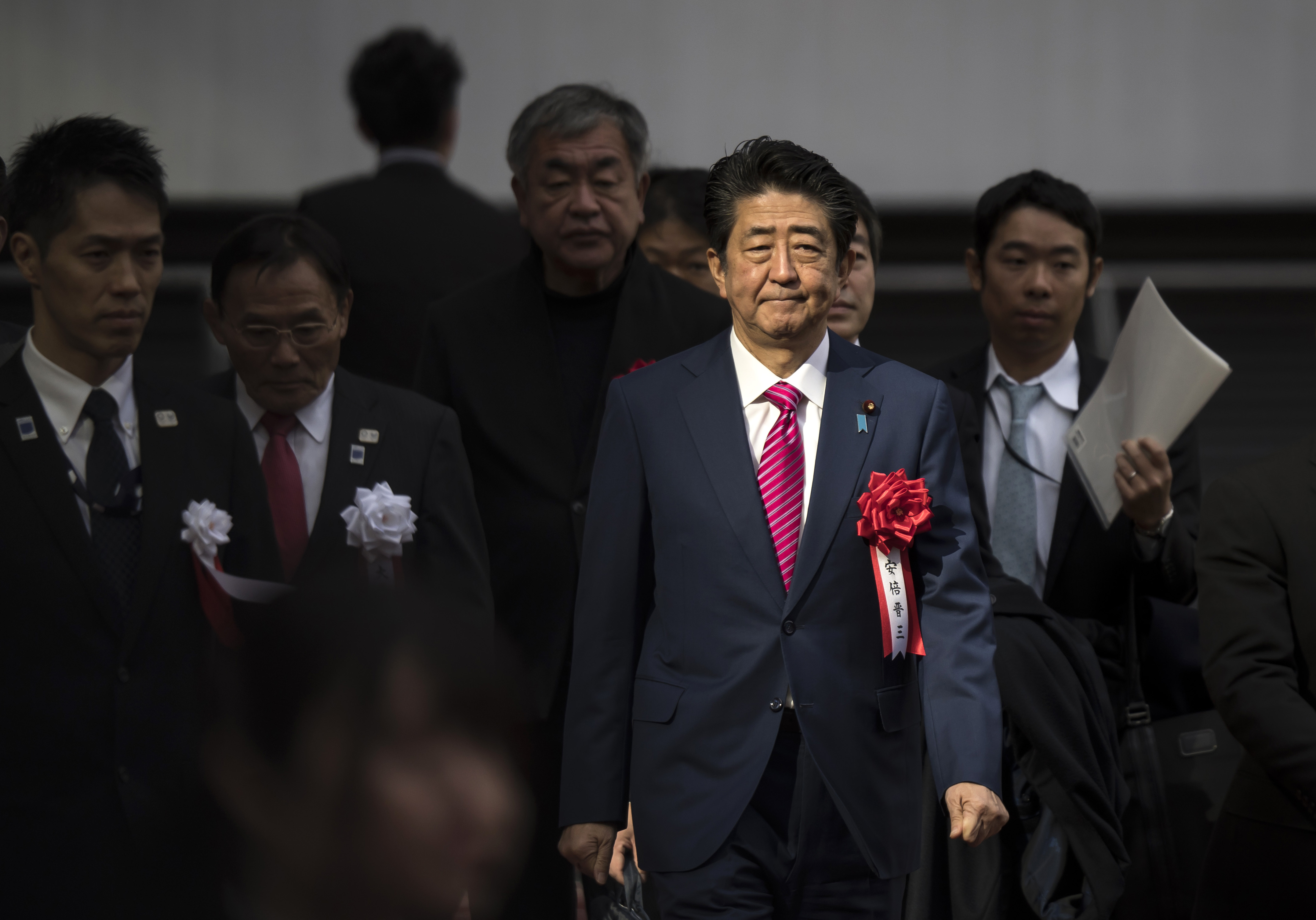 Japan's Prime Minister Shinzo Abe arrives for the construction completion ceremony of the New National Stadium on December 15, 2019 in Tokyo, Japan. (Photo by Tomohiro Ohsumi/Getty Images) 