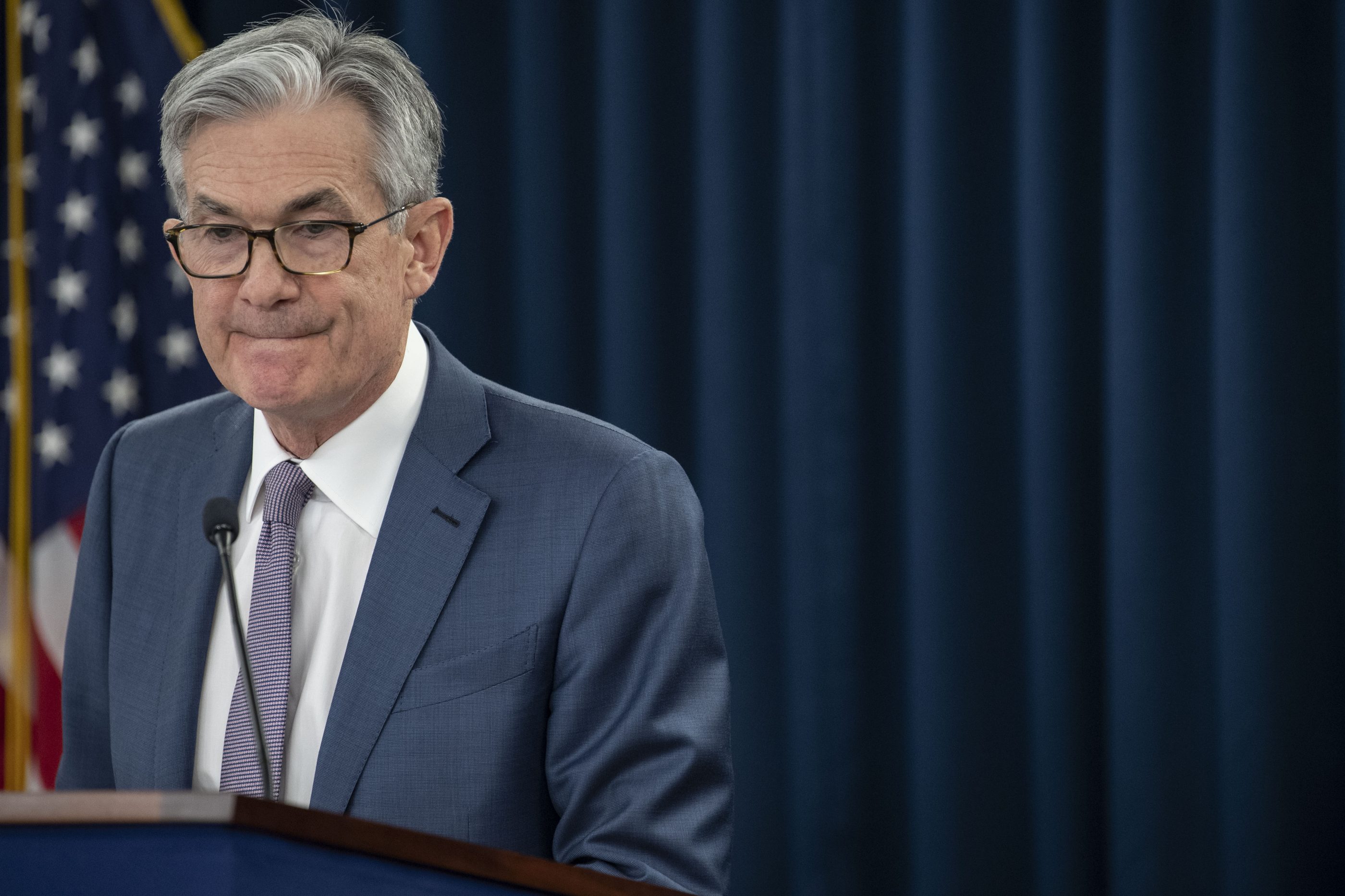 U.S. Federal Reserve chairman Jerome Powell gives a press briefing after the surprise announcement that the Fed will cut interest rates on March 3. ERIC BARADAT/AFP via Getty Images