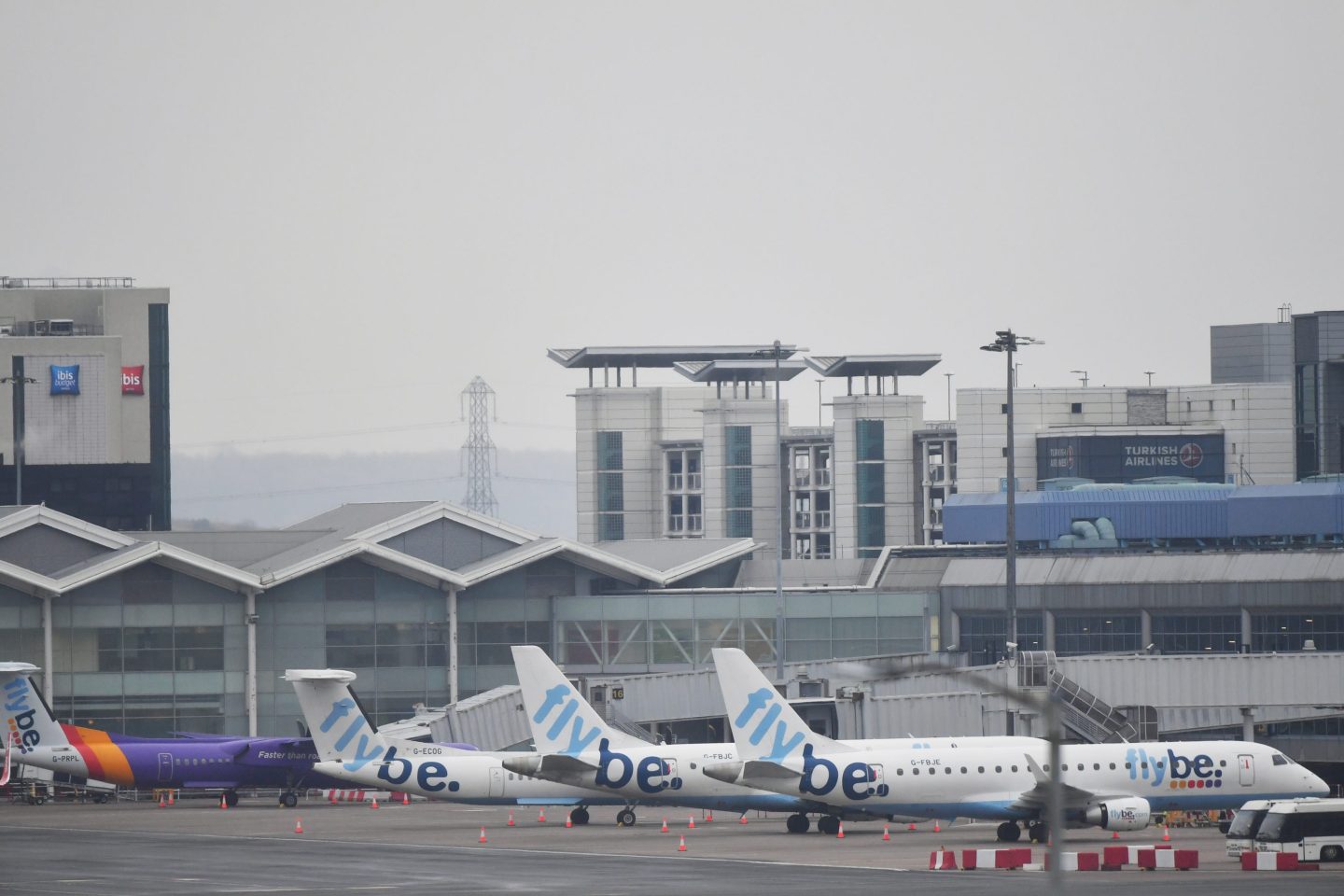 Flybe planes parked up at Birmingham Airport, as Flybe, Europe's biggest regional airline, has collapsed into administration.