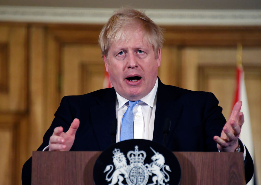 British Prime Minister Boris Johnson speaking at a press conference.