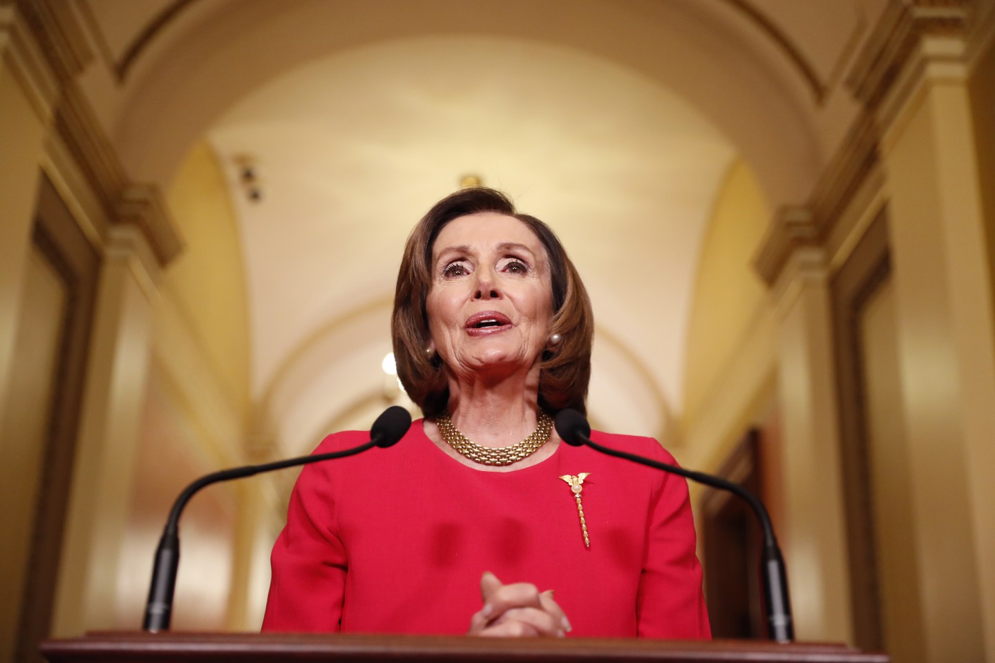 U.S. House Speaker Nancy Pelosi, a Democrat from California, speaks outside of her office on Capitol Hill in Washington, D.C., U.S., on Monday, March 23, 2020. Pelosi said House Democrats will introduce their version of the stimulus package to respond to the coronavirus, offering an alternative to the bill currently under discussion in the Senate. Photographer: Andrew Harnik/AP Photo/Bloomberg via Getty Images