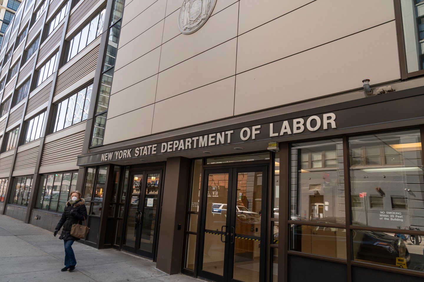 NEW YORK, UNITED STATES - 2020/03/26: View of Brooklyn office of NYS Department of Labor as unemployment claims in USA soared to 3.3 million in week ended March 21 because of COVID-19 pandemic.