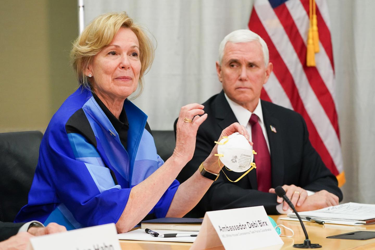 Maplewood, MN March 5: Dr. Deborah Birx, Ambassador and White House Coronavirus response coordinator held an 3M N95 mask.
