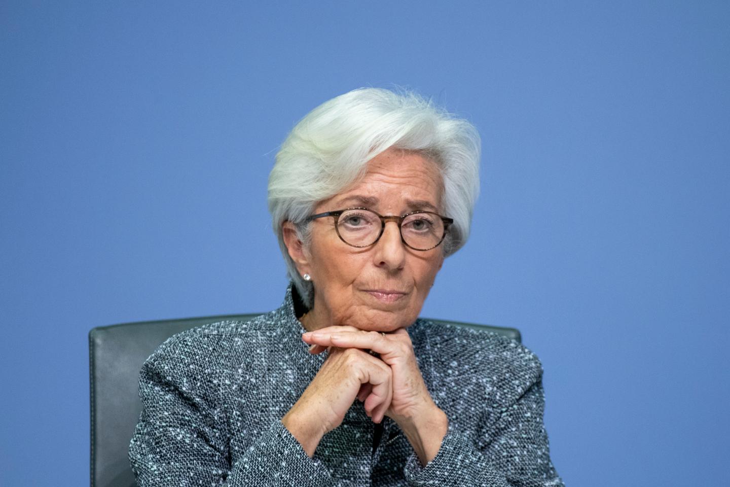 FRANKFURT AM MAIN, GERMANY - MARCH 12: Christine Lagarde, President of the European Central Bank, speaks to the media following a meeting of the ECB governing board at ECB headquarters on March 12, 2020 in Frankfurt, Germany.