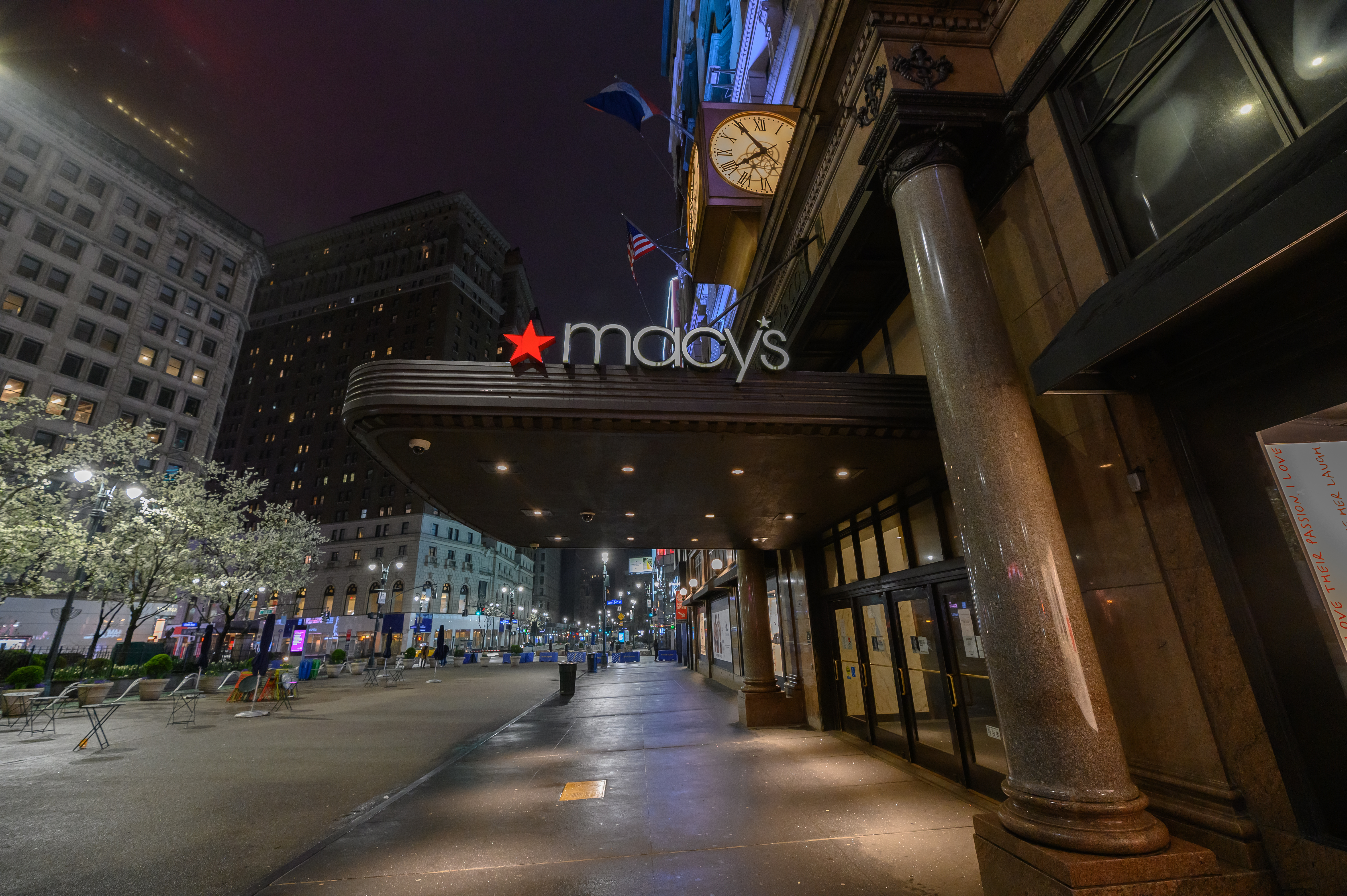 The streets are empty outside Macy's Herald Square as people remain at home to stop the spread of coronavirus on March 29, 2020 in New York City. President Trump has extended the social distancing guidelines to April 30.  Noam Galai—Getty Images