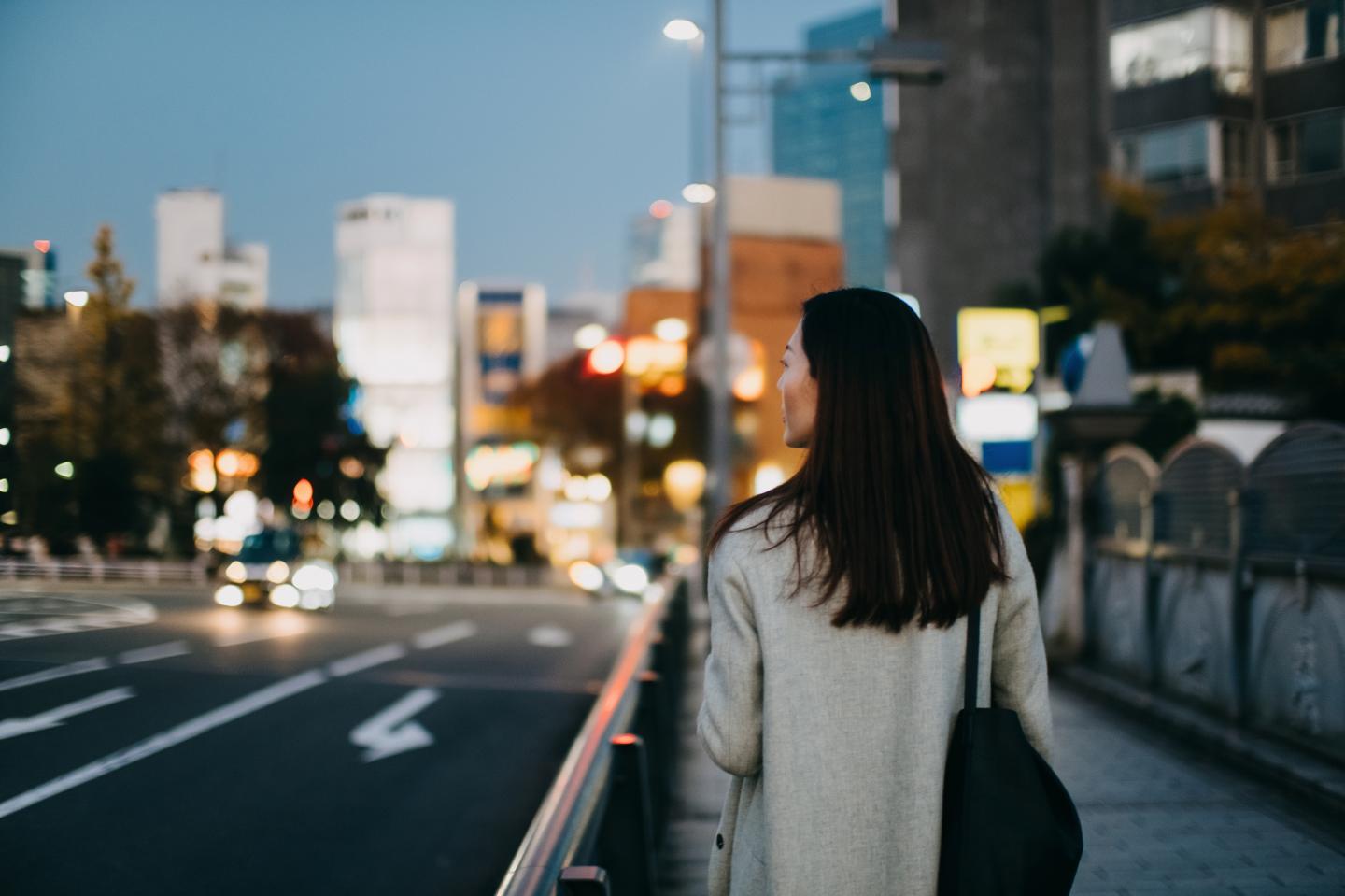 Woman leaving work