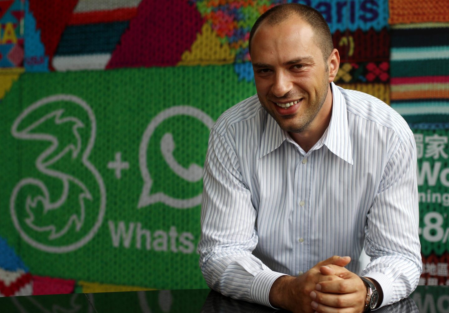 Jan Koum, CEO of Whatsapp poses for a photo at Hutchison Telecom Tower, Tsing Yi.