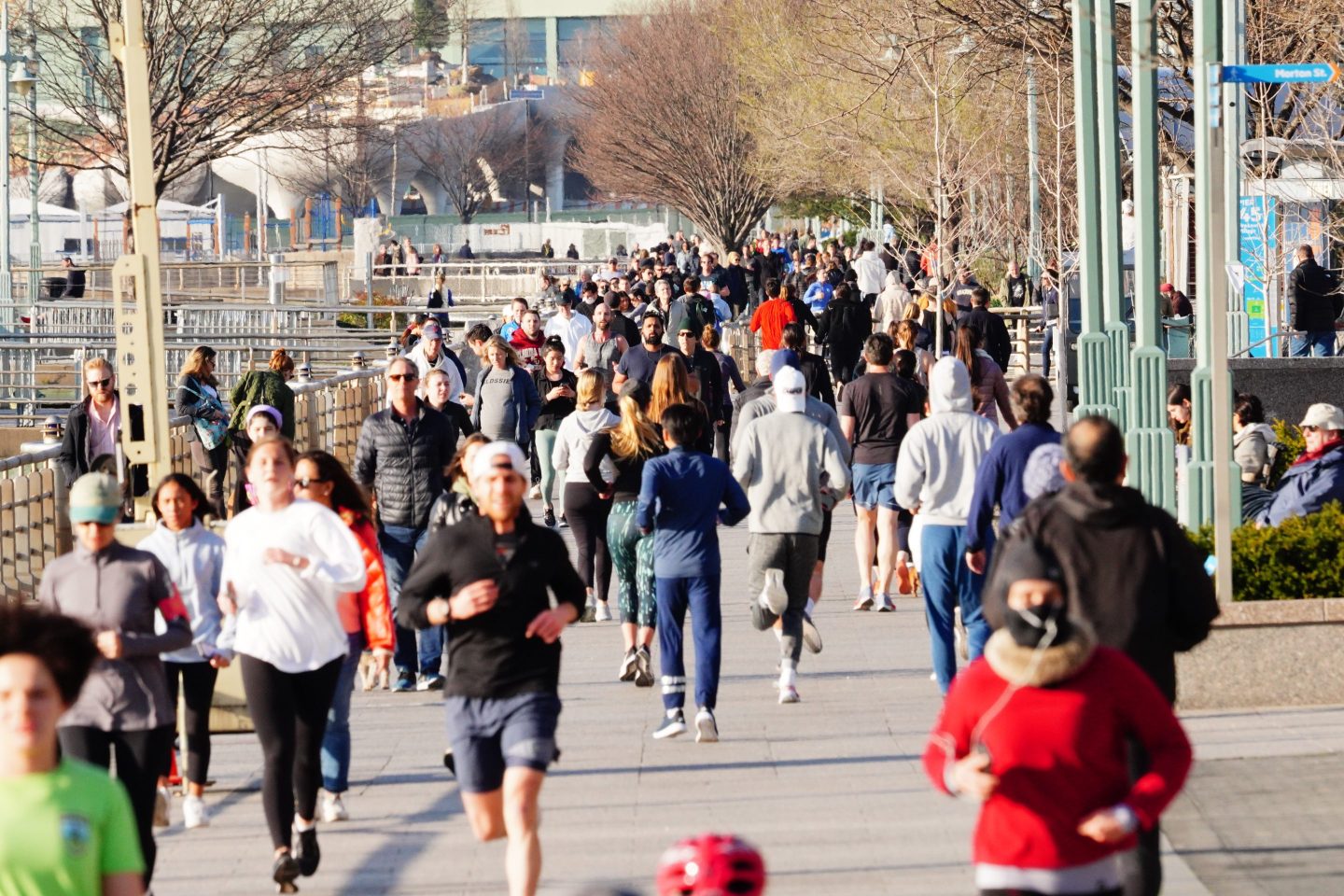 A view of a Hudson River Park with a huge crowd of people exercising despite orders by the government to stay home and practice "social distancing" amid the coronavirus (COVID-19) outbreak on March 26, 2020 in New York City