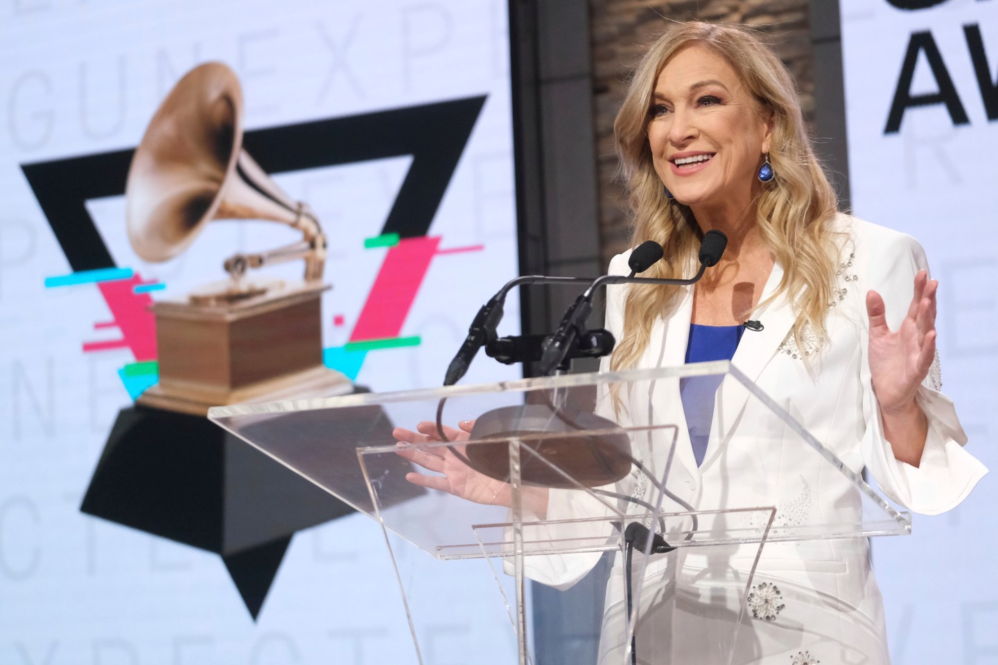 Former Recording Academy President/CEO Deborah Dugan participates in the 62nd Grammy Awards nominations news conference at Studio 43 at CBS Broadcast Center in New York.