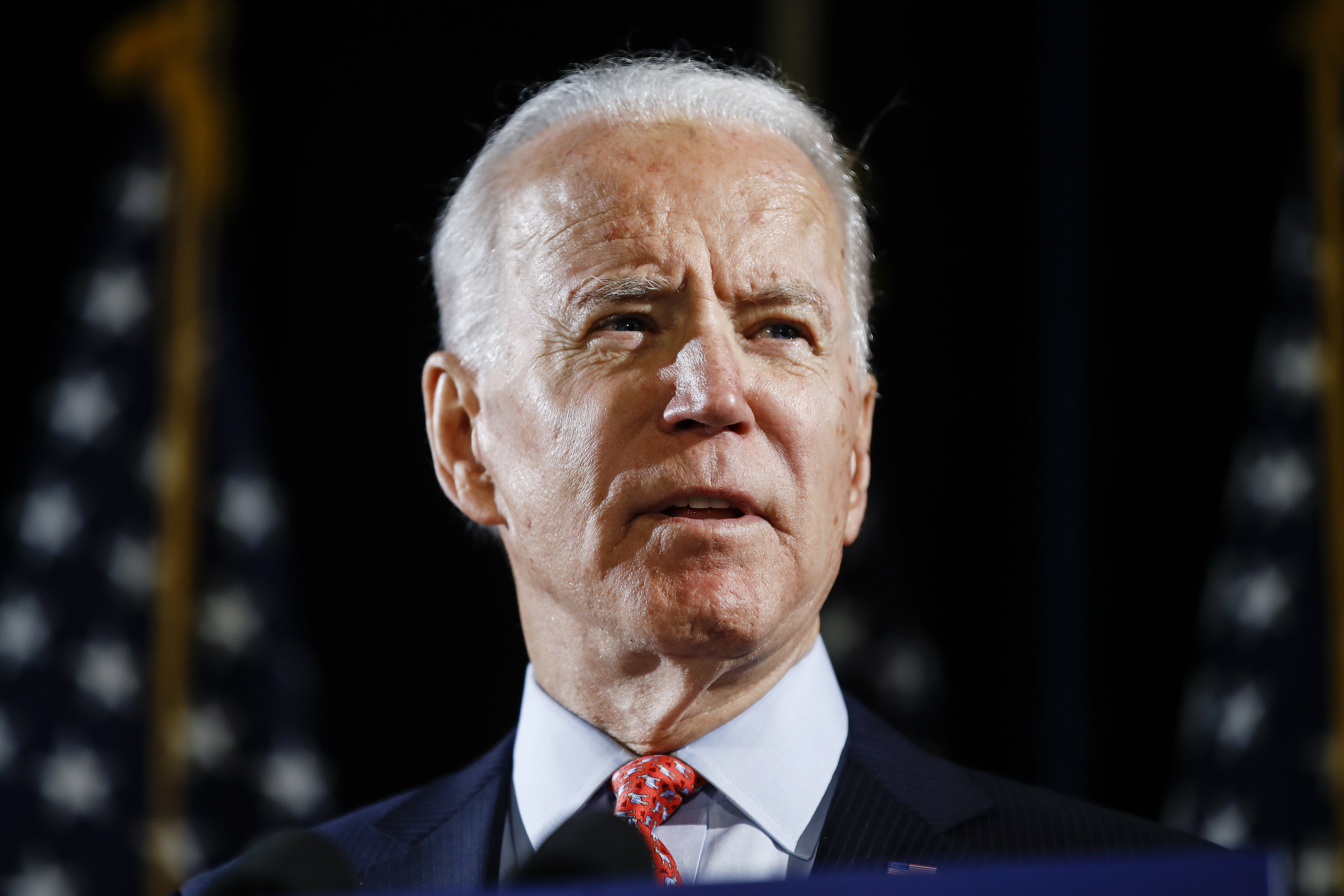 FILE - In this March 12, 2020, file photo, Democratic presidential candidate former Vice President Joe Biden speaks in Wilmington, Del. Biden expects to name a vice presidential vetting committee next week. That's according to three Democrats with knowledge of the situation who spoke to The Associated Press on condition of anonymity to discuss internal plans. (AP Photo/Matt Rourke)